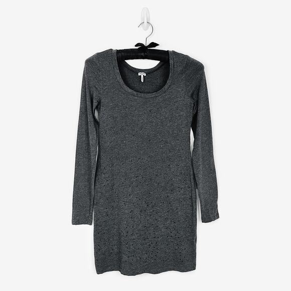 Splendid Embellished Mini Dress Size S Gray Studs Supima Cotton Casual Glam - Picture 1 of 10